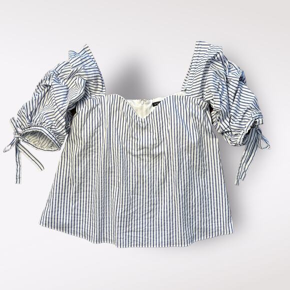 Venus Striped off Shoulder Sweetheart Neck puff sleeve Blouse Top Size US‎ 16 - Picture 1 of 7